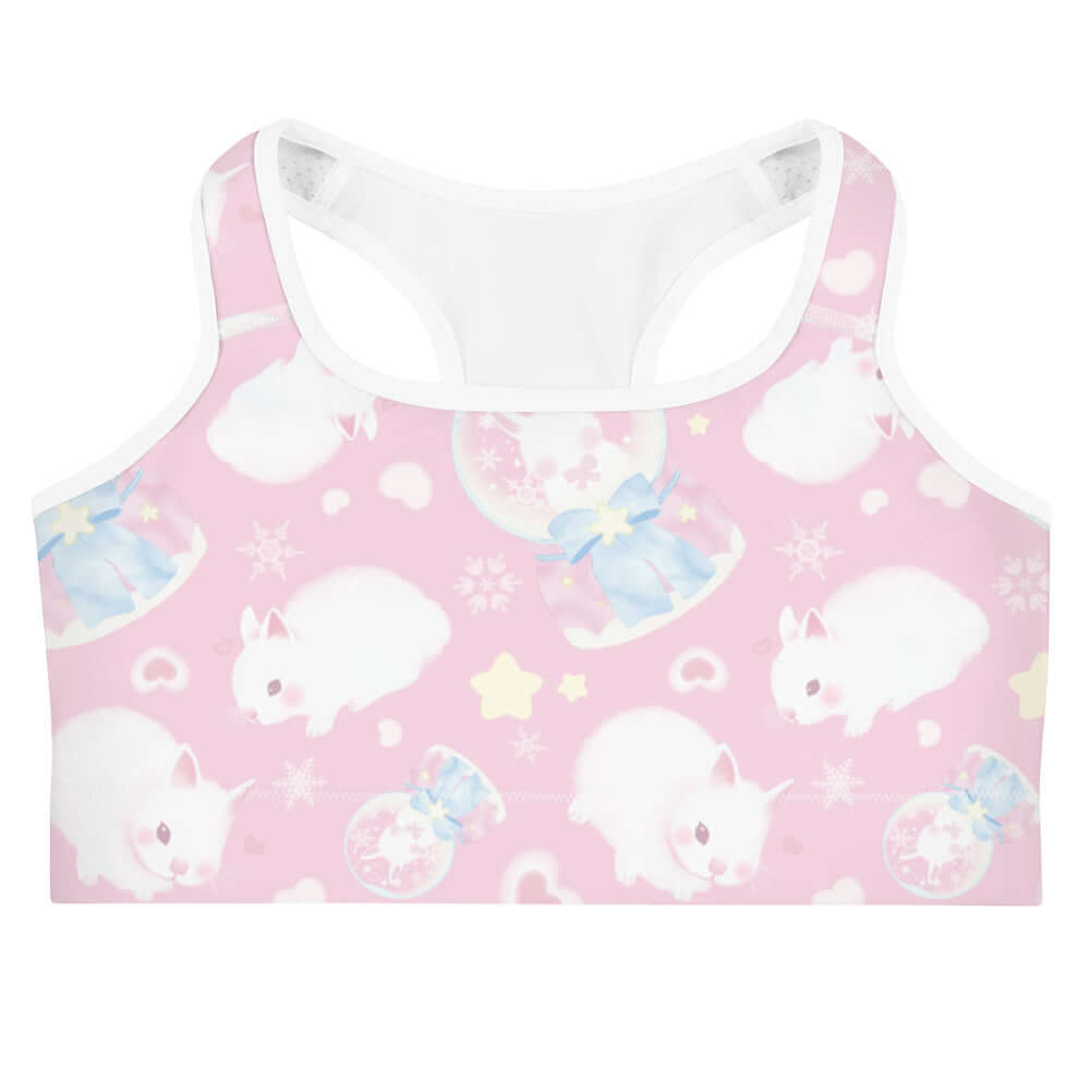 Cute and functional, the Snow Bunny Sports bra features a playful bunny design perfect for stylish workouts.