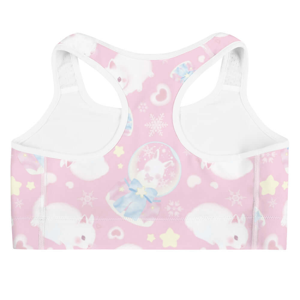 Snow Bunny Sports bra features a playful design, perfect for a tough workout while keeping you stylish and comfortable.