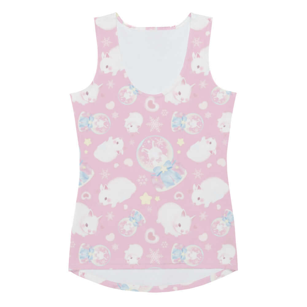 Cute pink Snow Bunny Tank Top featuring playful bunnies, perfect for adding flair to your workouts.