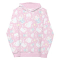 Cozy and stylish, the Snow Kitten Hoodie features adorable kittens on a pastel pink background, perfect for any outfit.
