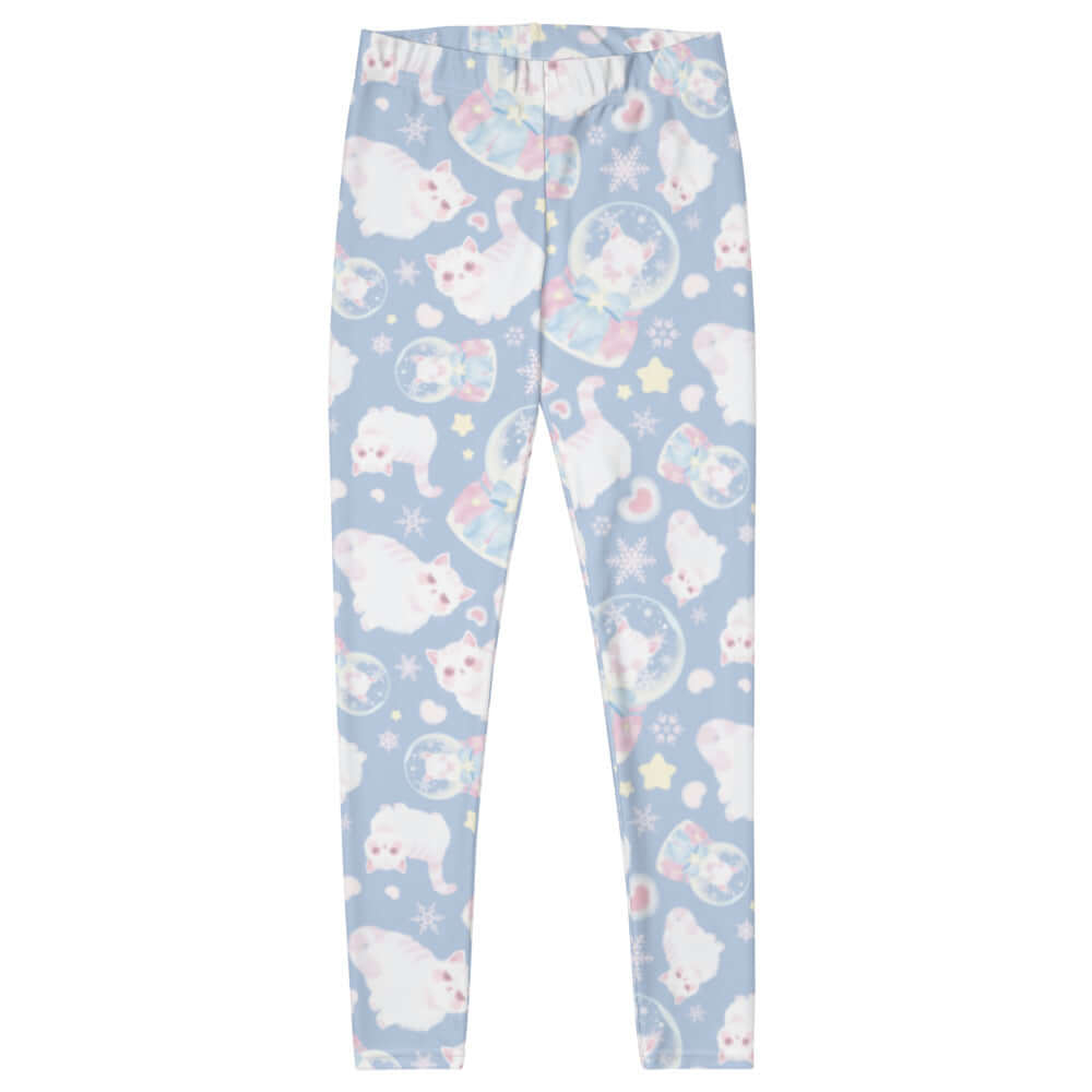 Fluffy Snow Kitten Leggings featuring adorable kittens, perfect for the gym, lounging, or bedtime comfort.