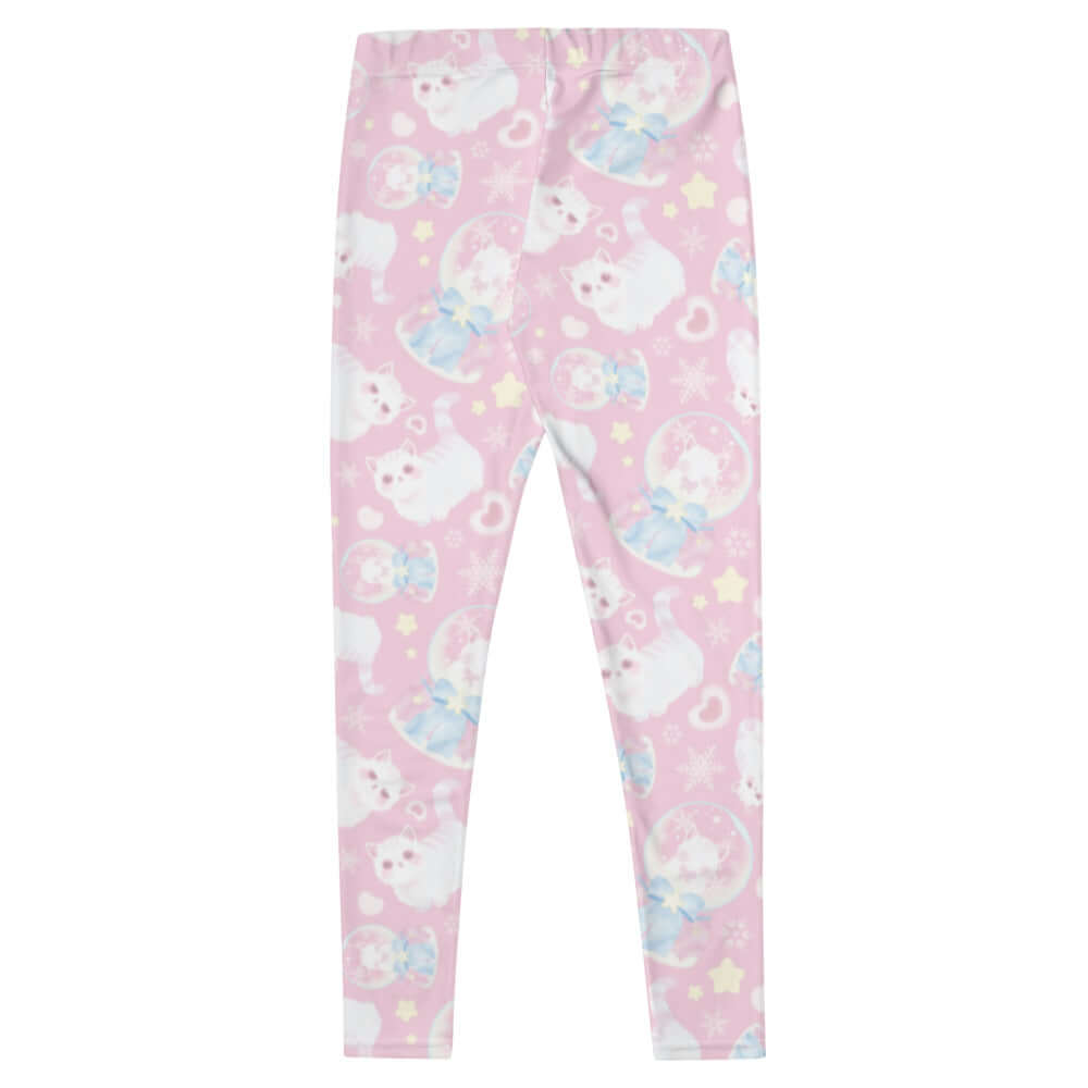 Snow Kitten Leggings feature a playful kitten print, perfect for workouts or lounging in style and comfort.