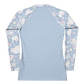 Long-sleeve Snow Kitten Rash Guard in soft blue, perfect for active wear with sun protection and a comfortable fit.