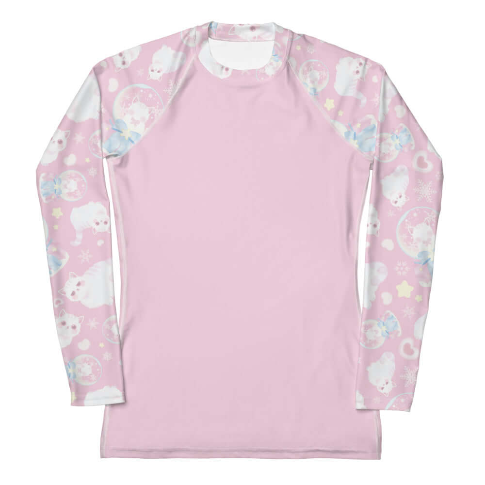Stylish Snow Kitten Rash Guard featuring a playful design, perfect for active days in the sun and wind protection.