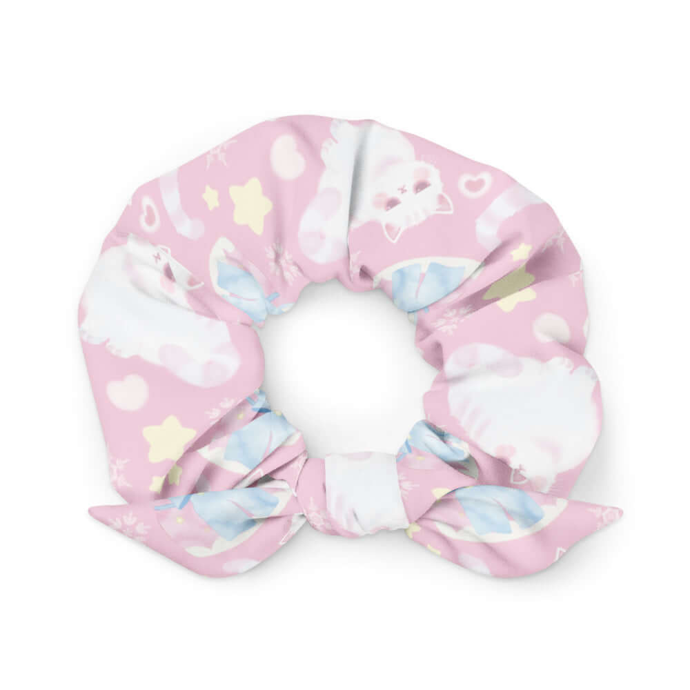Stylish Snow Kitten Scrunchie featuring adorable kittens, perfect for pastel outfits and adding flair to any look.