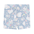 Snow Kitten Shorts featuring cute fluffy kittens on a soft blue background, perfect for a kawaii workout look.