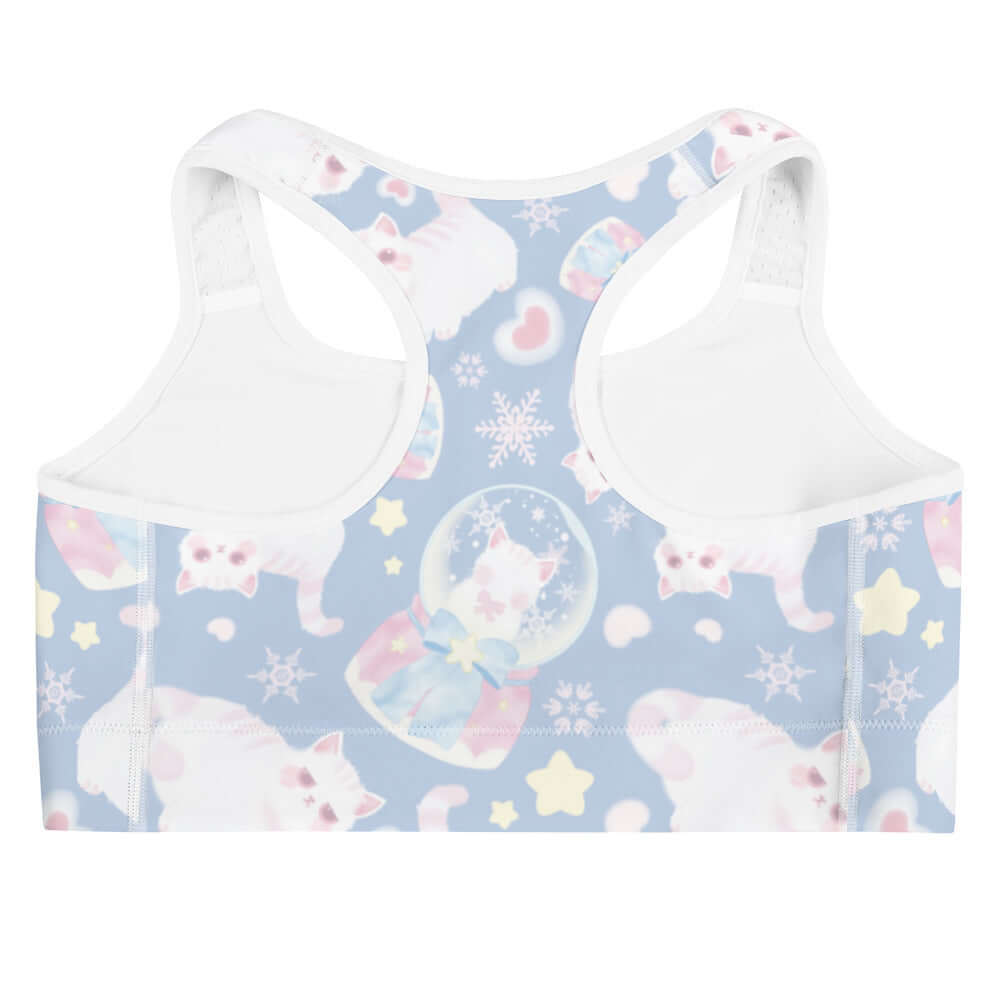 Playful Snow Kitten Sports bra with cute cat design, perfect for tough workouts while keeping you stylish and comfortable.