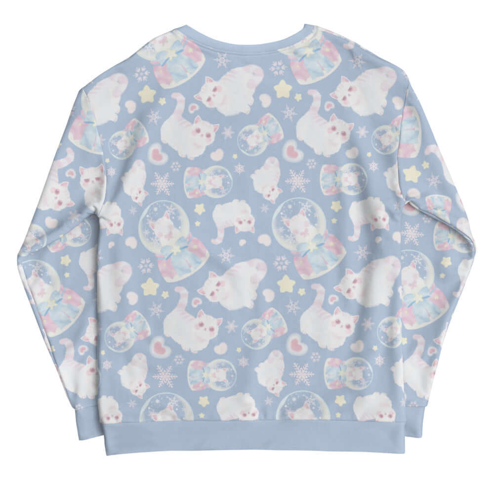 Cozy Snow Kitten Sweatshirt featuring playful kittens on a pastel blue background, perfect for a cute outfit.