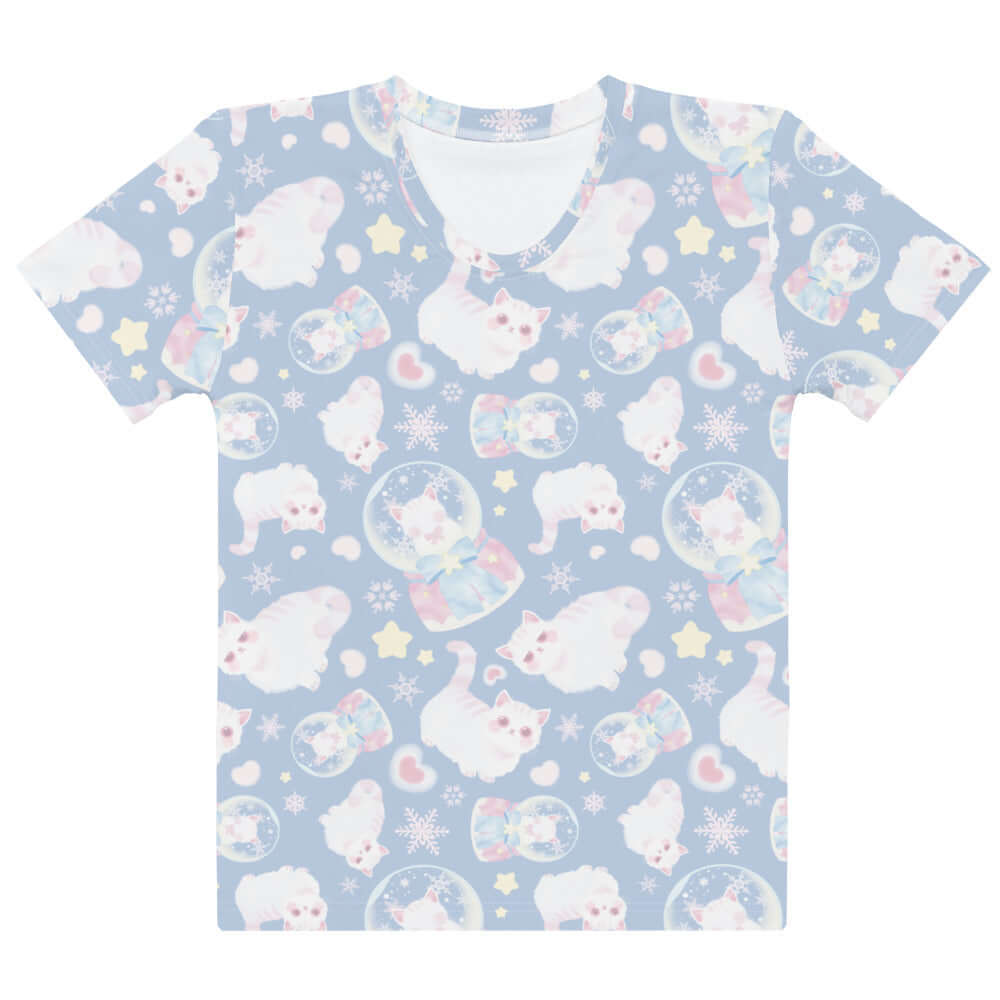 Soft and comfy Snow Kitten T-shirt features an adorable print, perfect for lounging or workouts.