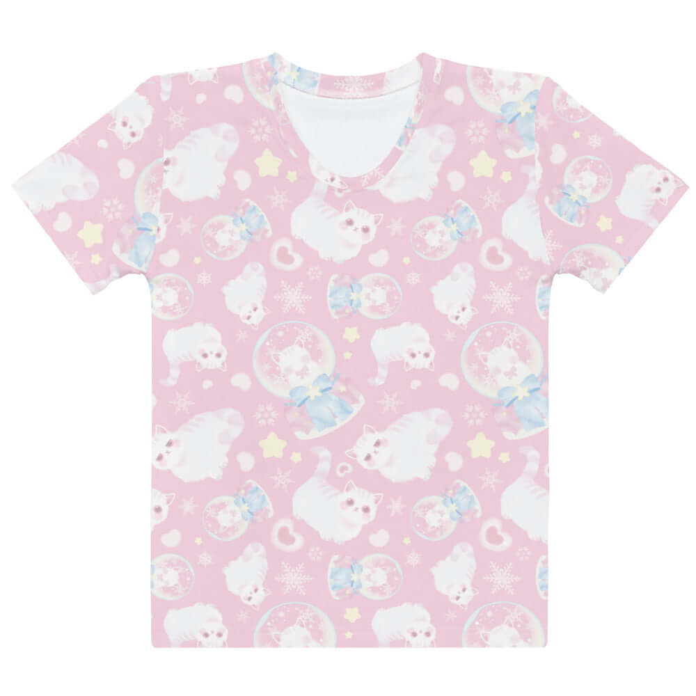 Soft and comfortable Snow Kitten T-shirt featuring a cute design, perfect for lounging or gym wear.