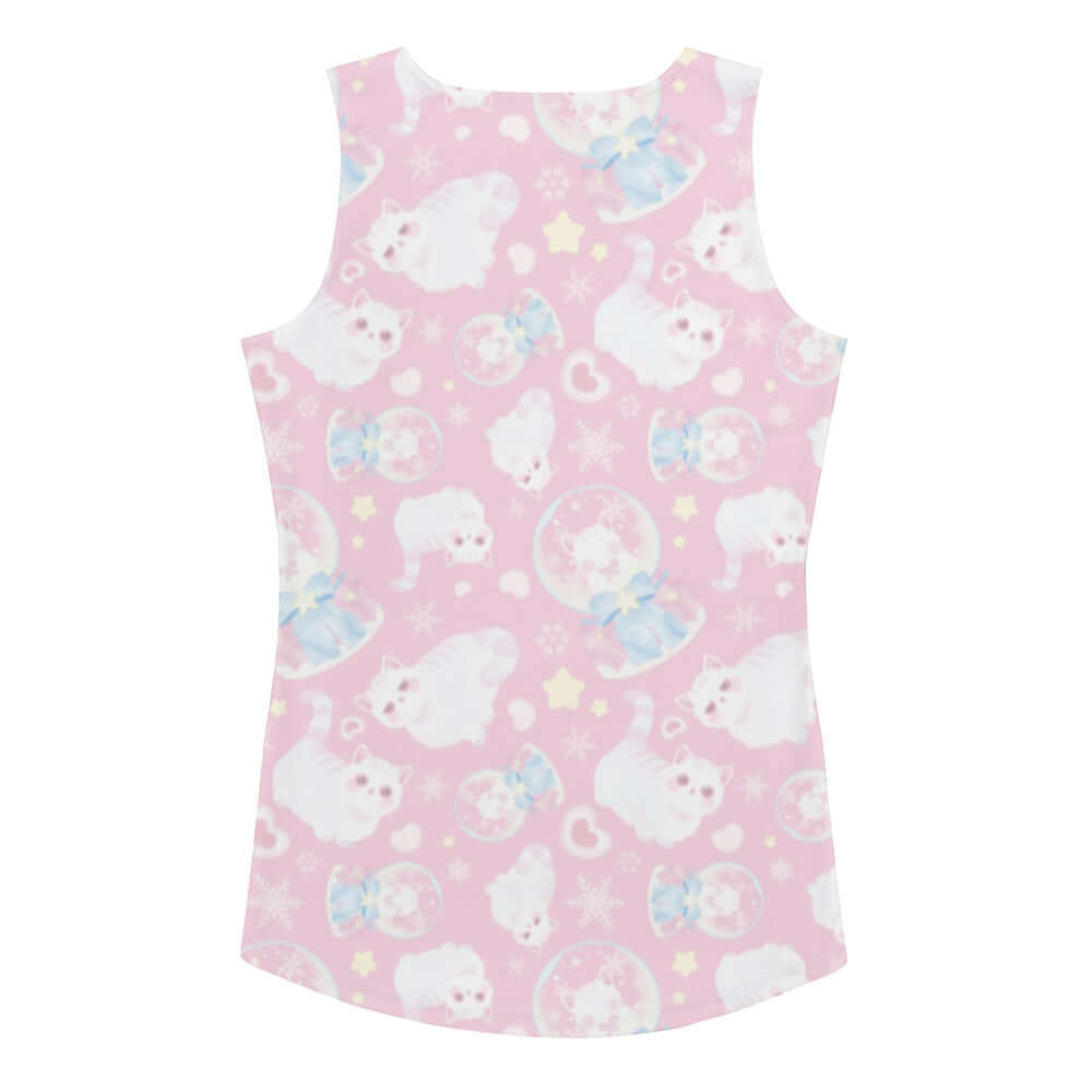 Playful Snow Kitten Tank Top in pink, featuring adorable kittens and a stylish design for a fun workout look.
