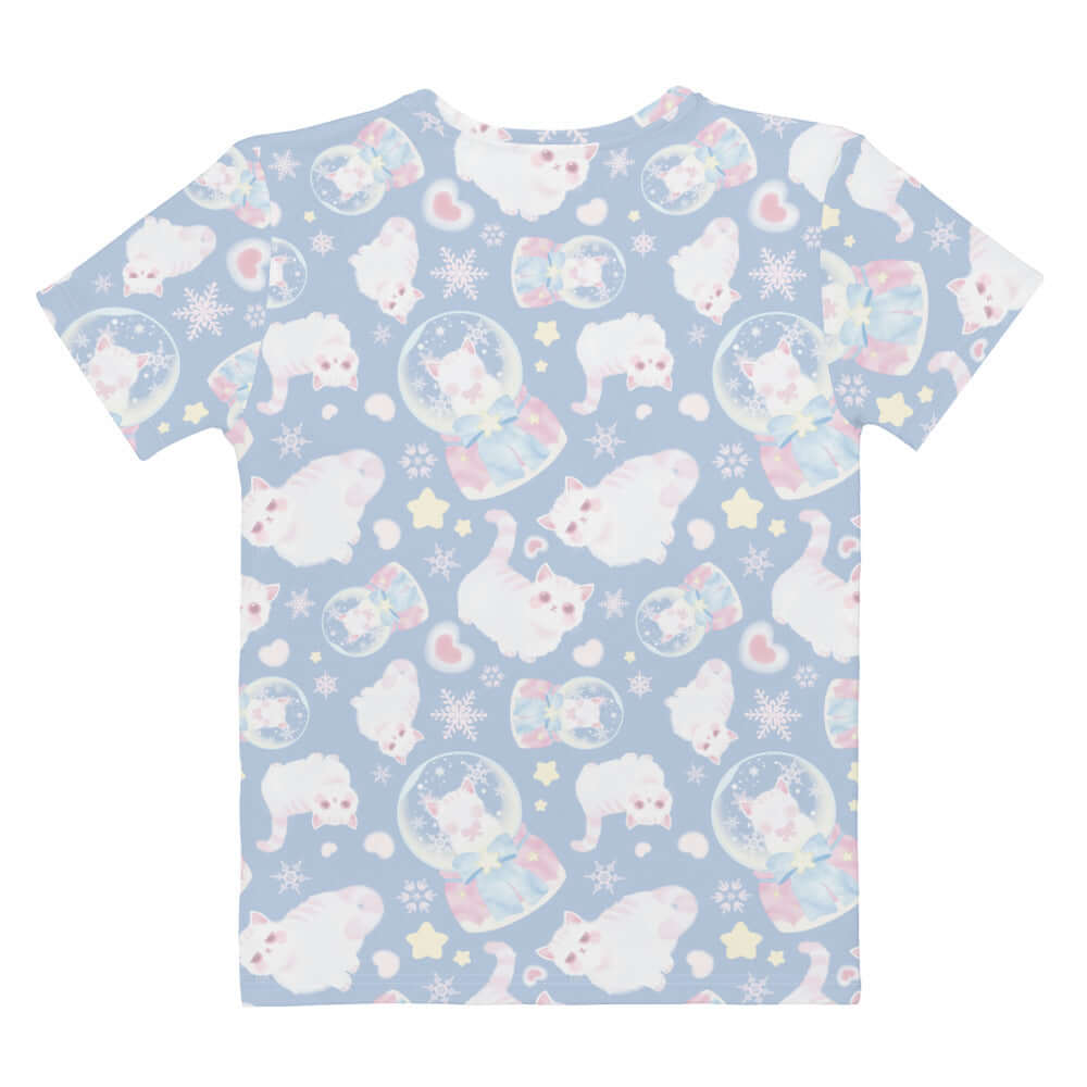 Soft and stylish Snow Kitten T-shirt featuring an adorable cat print, perfect for lounging or workouts.