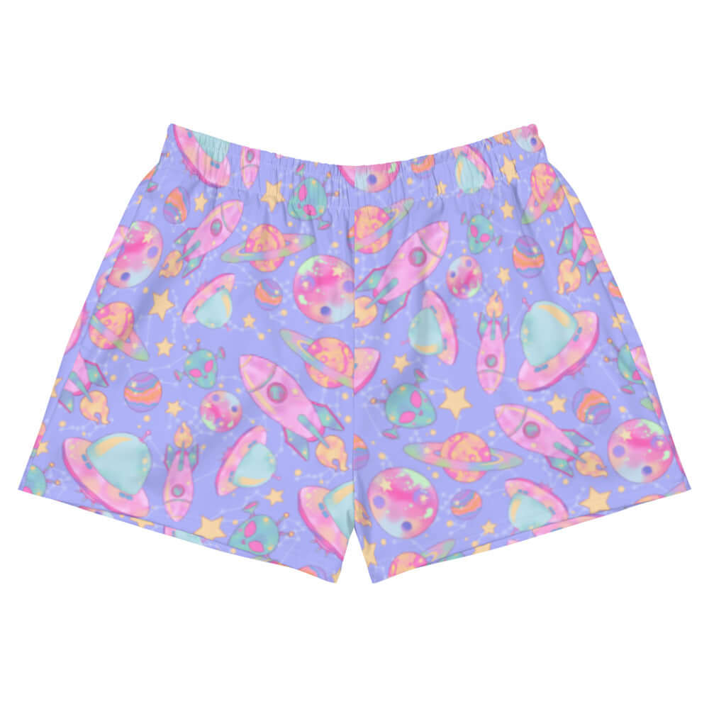 Colorful Space Athletic Short Shorts with a fun pattern, perfect for comfort and style. Ideal for active lifestyles.