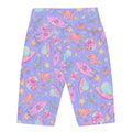 High-waisted Space Biker Shorts featuring a vibrant galaxy print, perfect for stylish and comfortable wear.