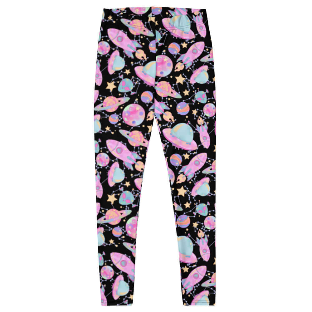 Stylish Space Leggings featuring a colorful cosmic pattern, perfect for gym or casual outings. Discover comfort and style!