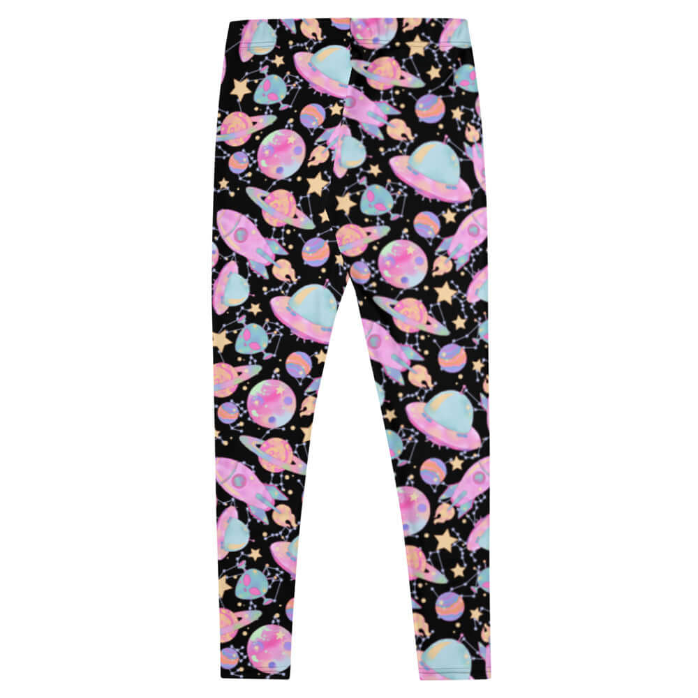 Colorful Space Leggings featuring planets and stars, perfect for workouts or casual outings. Shop now for style!