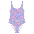 Colorful Space One-Piece Swimsuit featuring playful planets and rockets, perfect for beach or pool days.