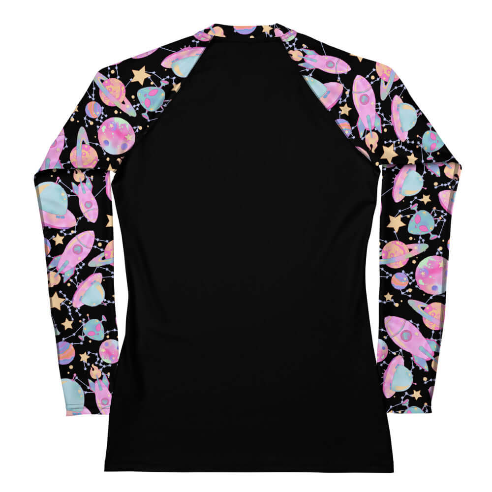 Explore the vibrant Space Rash Guard, perfect for active lifestyles with sun protection and ultimate comfort.