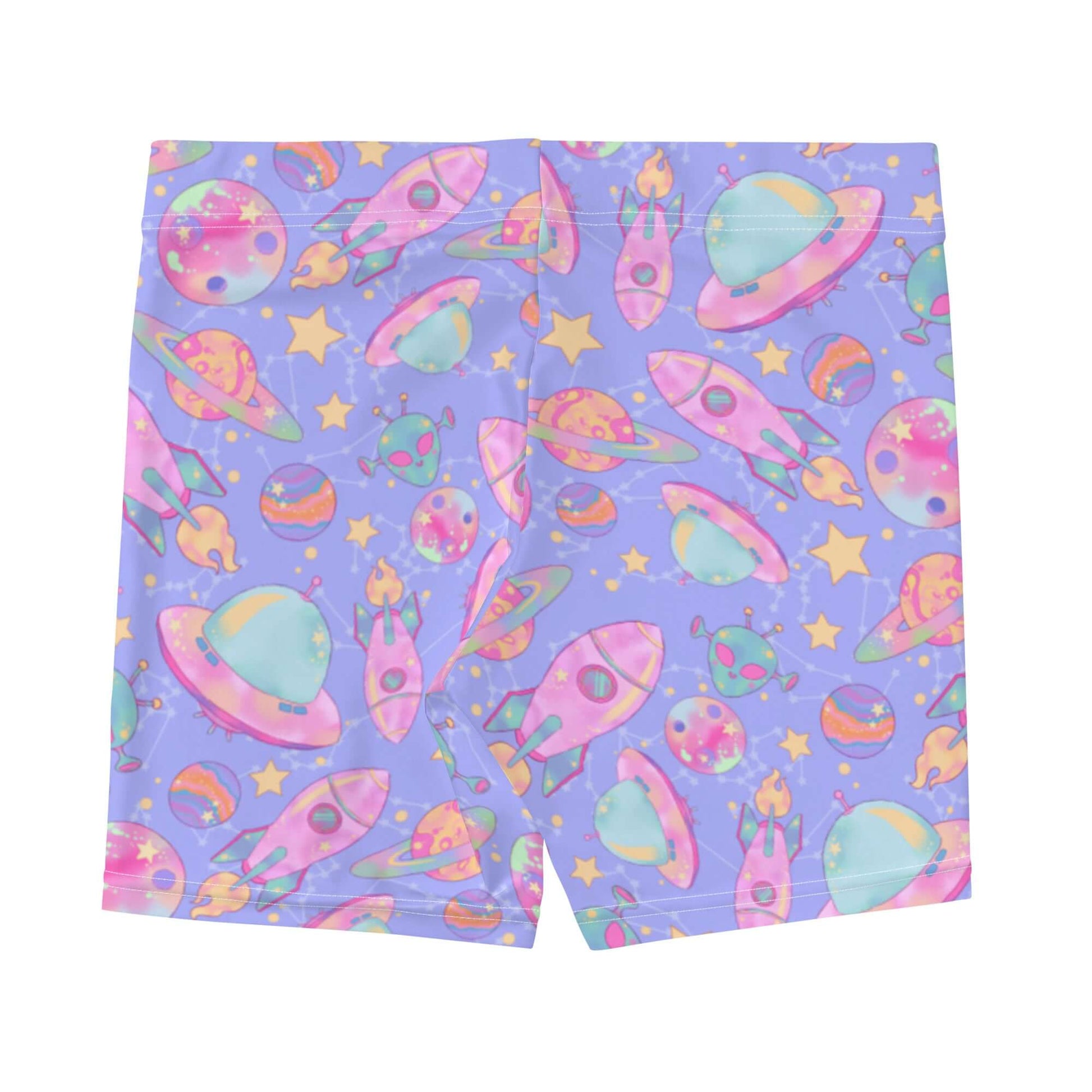 Colorful Space Shorts featuring planets and rockets, perfect for a fun, comfortable outfit.