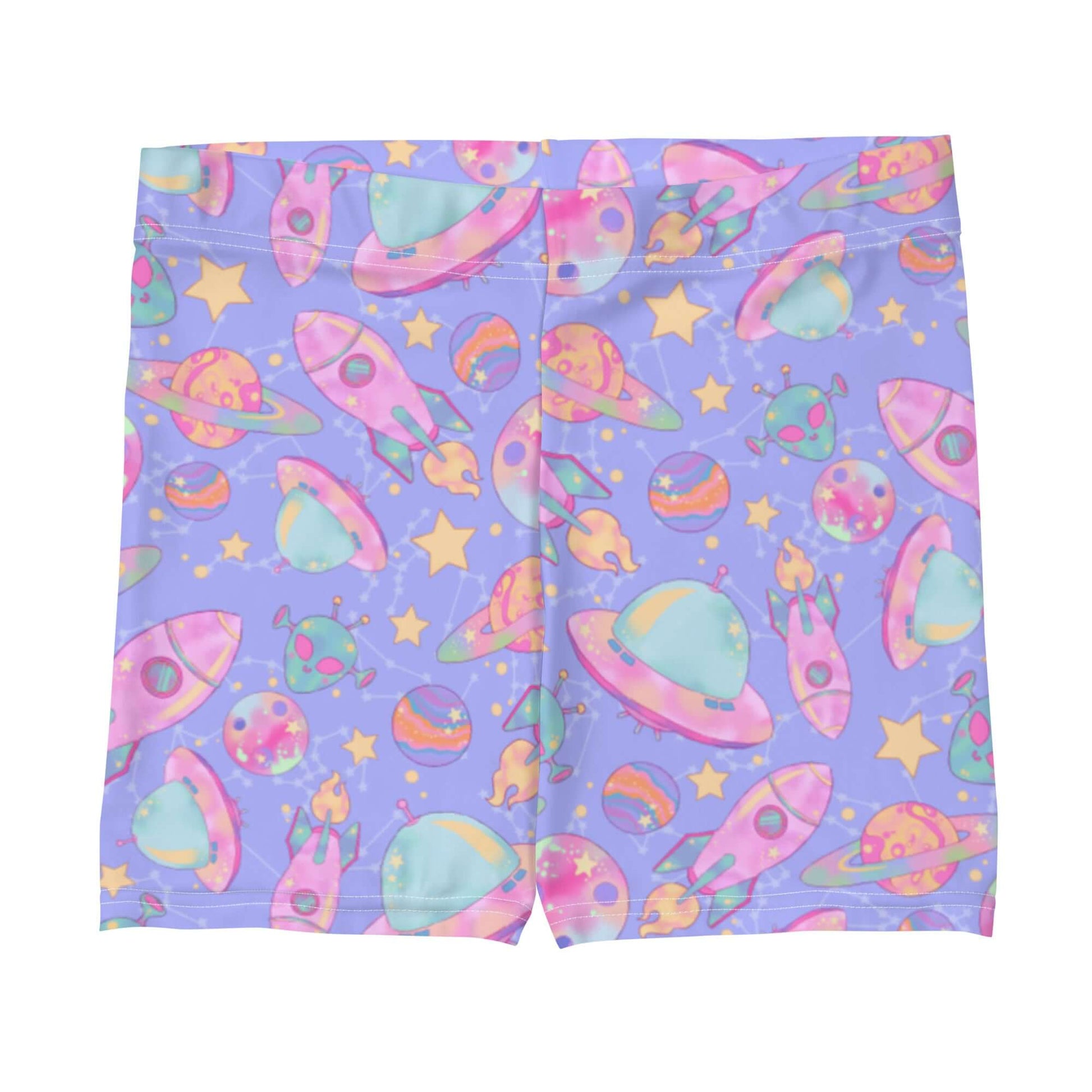 Colorful Space Shorts featuring playful planets and rockets, perfect for bringing the galaxy to everyday wear.