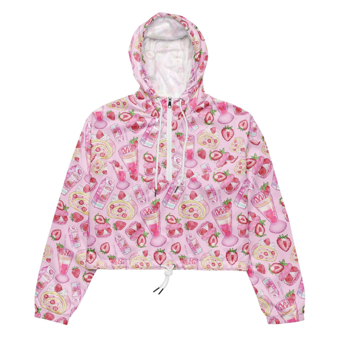 Bright and playful Strawberry cropped windbreaker, perfect for any weather and adding a fun touch to your wardrobe.