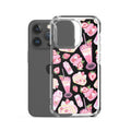 Stylish Strawberry iPhone® Clear Case featuring cute dessert designs in pink and black, perfect for dessert lovers.