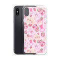 Stylish Strawberry iPhone® Clear Case featuring a dessert pattern, perfect for protecting your phone in style.