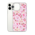 Stylish Strawberry iPhone® Clear Case featuring a pink dessert pattern, perfect for protecting your phone.