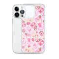 Stylish Strawberry iPhone® Clear Case showcasing a pink dessert pattern, perfect for dessert lovers and phone protection.
