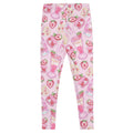 Strawberry leggings featuring a fun print of strawberries and desserts on a pink background, perfect for any strawberry lover.