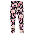 Vibrant Strawberry Leggings with playful prints of strawberries and treats on a black background, perfect for strawberry lovers!