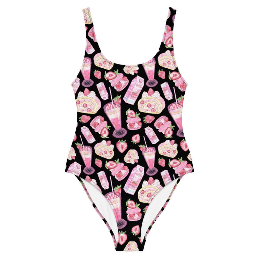 Stylish Strawberry One-Piece Swimsuit in pastel pink for a kawaii look, perfect for all body types and summer fun.