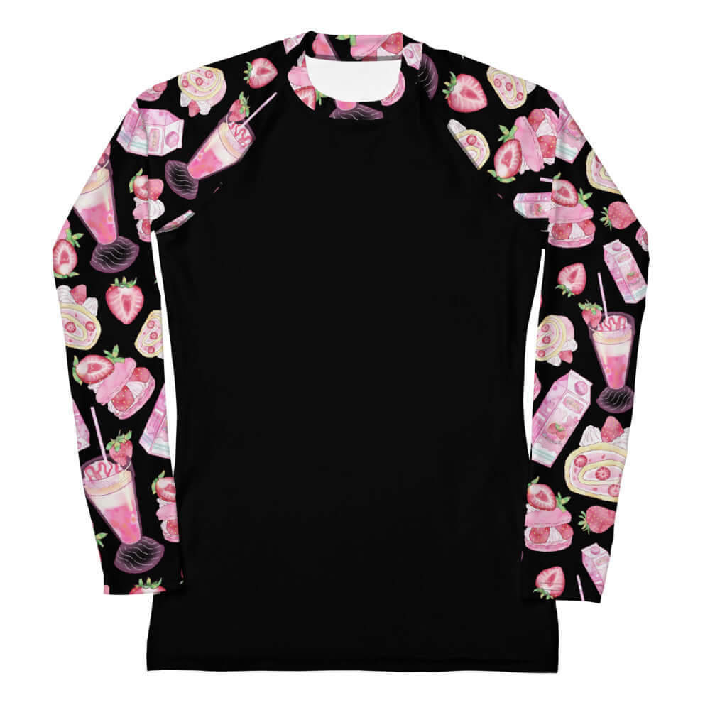 Stylish Strawberry Rash Guard with vibrant prints, perfect for active days and comfort in any outdoor activity.