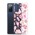 Stylish Strawberry Samsung® Clear Case featuring dessert patterns, perfect for protecting your phone in style.
