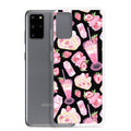 Stylish Strawberry Samsung® Clear Case features a fun dessert pattern in pink and black, perfect for dessert lovers.