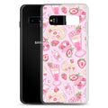 Stylish Strawberry Samsung® Clear Case featuring a delightful pink dessert pattern, perfect for protecting your phone.
