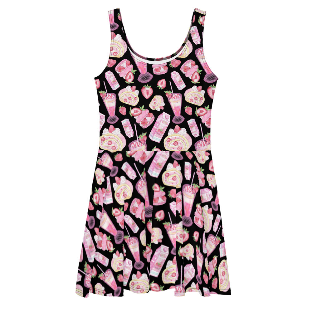 Stylish Strawberry Skater Dress featuring vibrant prints, perfect for any occasion with a soft, flared design.