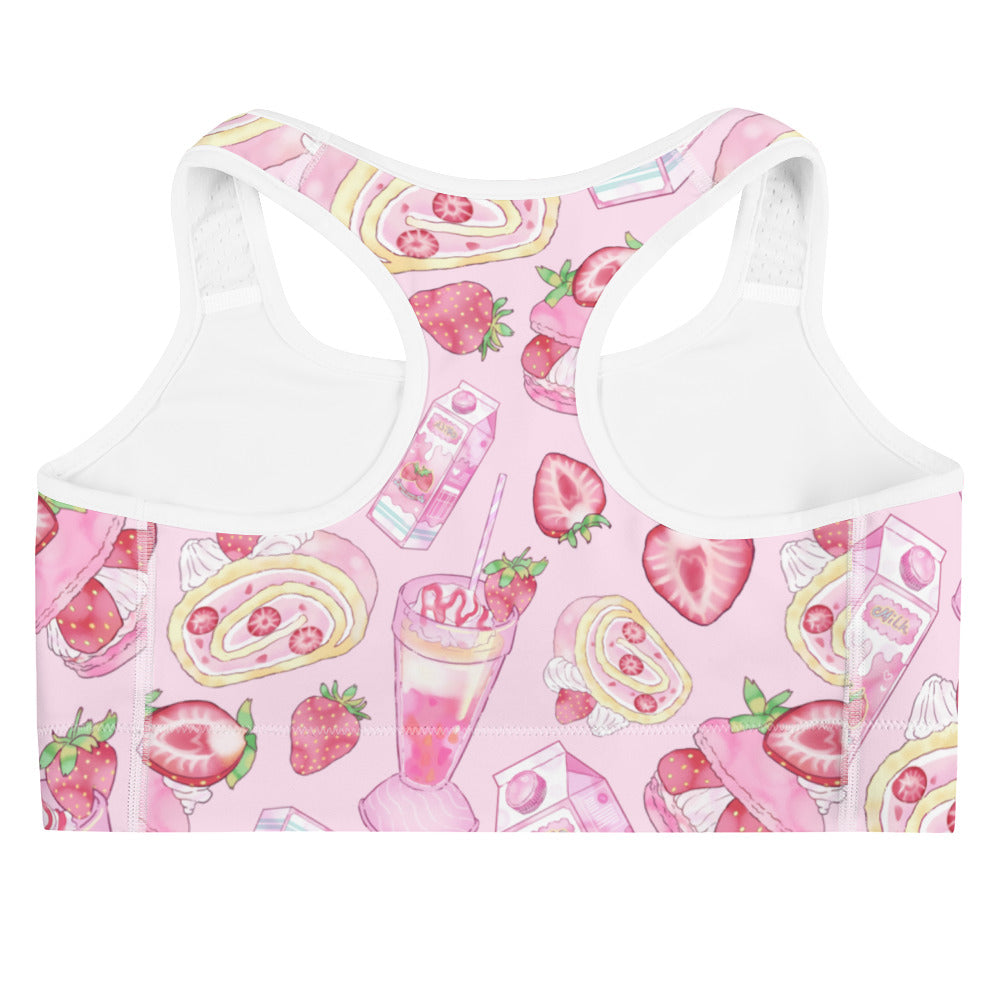 Bright and playful Strawberry Sports Bra featuring a sweet print, perfect for all occasions and constant support.