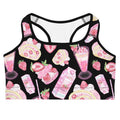 Stylish Strawberry Sports Bra featuring a fun dessert pattern, perfect for workouts and casual wear.