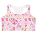 Stylish Strawberry Sports Bra featuring a fun pink dessert pattern, perfect for any active occasion.