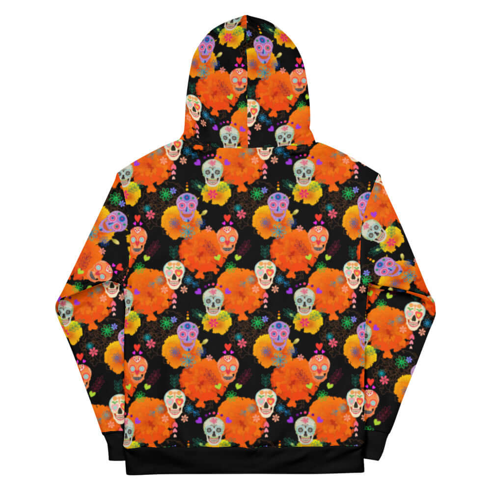 Vibrant Sugar Skull Hoodie featuring colorful designs, perfect for festivities and self-expression. Ideal for any occasion.