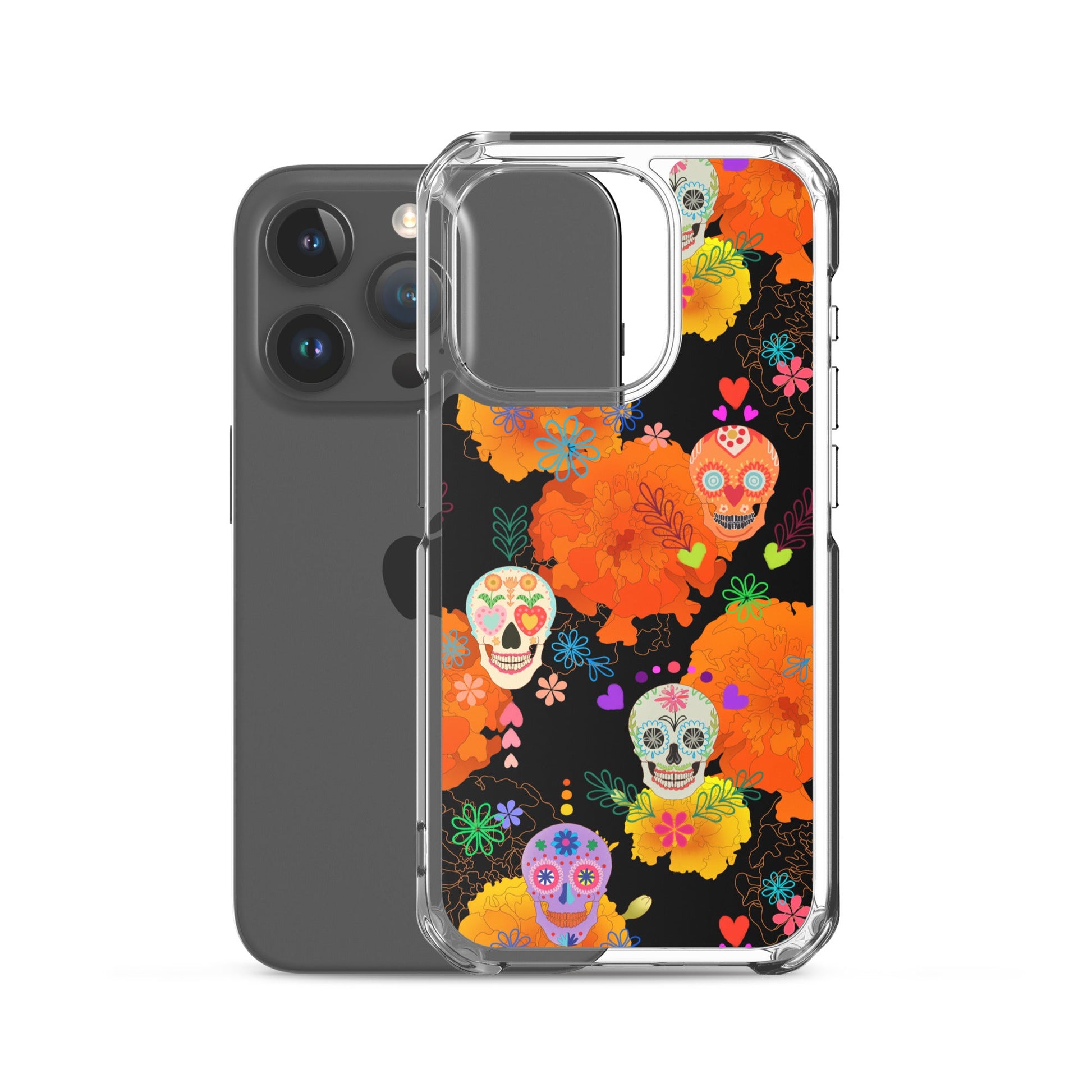 Colorful Sugar Skull iPhone® Clear Case showcases vibrant designs while providing durable protection for your device.