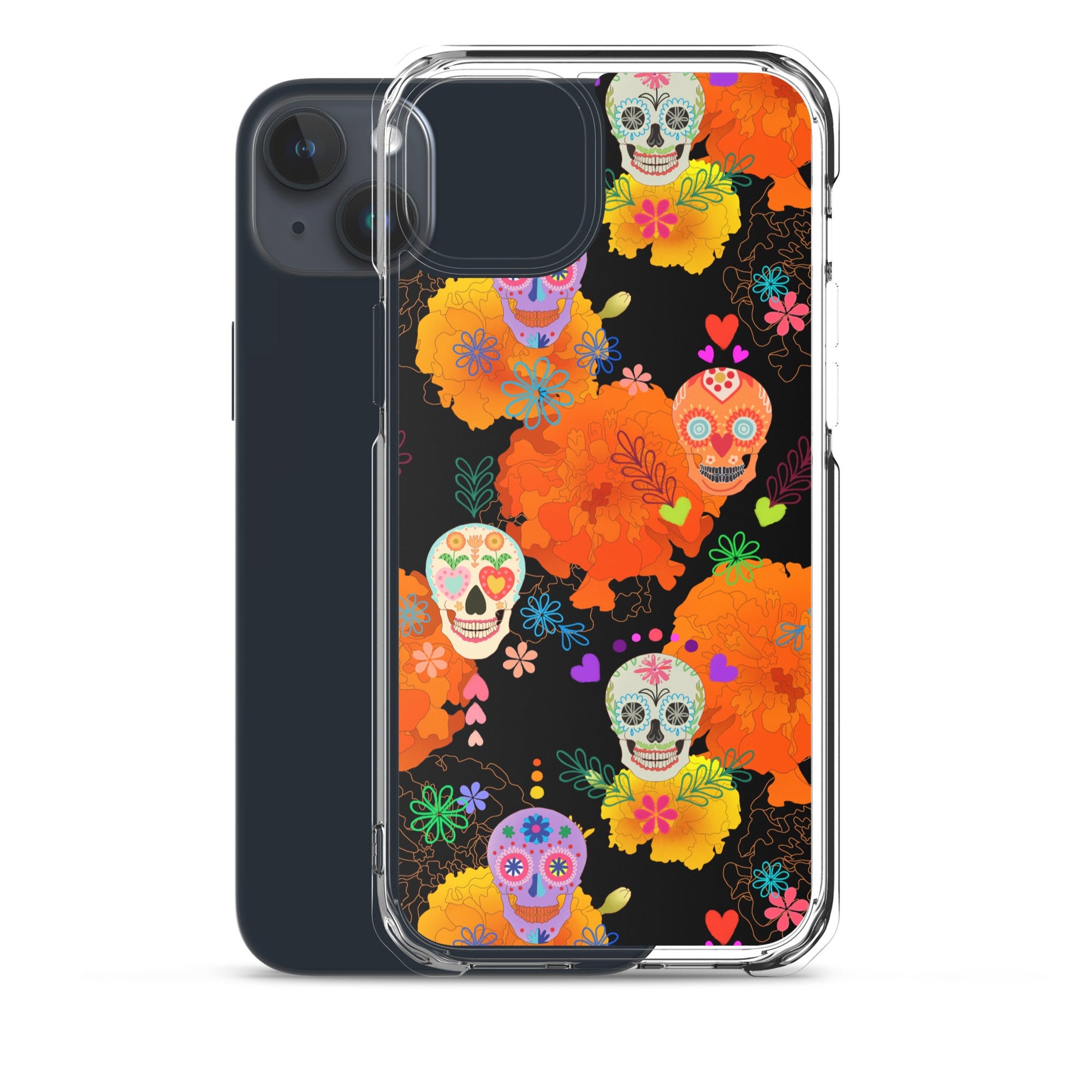 Colorful Sugar Skull iPhone® Clear Case offering durable protection against scratches and dust, perfect for everyday use.
