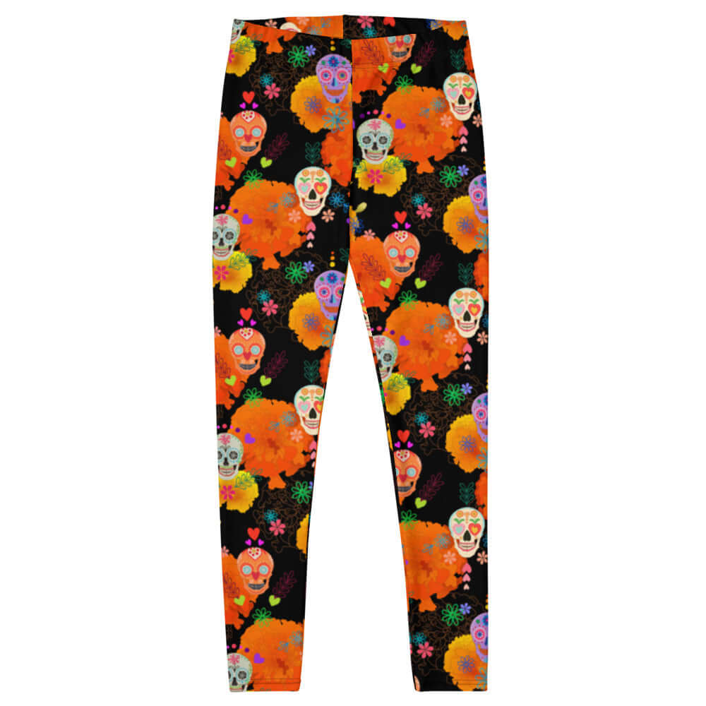 Vibrant Sugar Skull Leggings featuring colorful patterns, perfect for adding flair to any outfit. Ideal for stylish comfort!