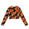 Bright and vibrant Sugar Skull Long-sleeved Crop Top, perfect for eco-friendly athleisure and sports wear.