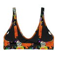 Colorful Sugar Skull Padded Bikini Top perfect for festivities, featuring removable pads for comfort and style.