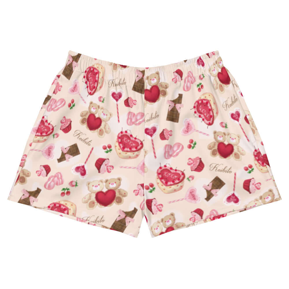 Sugar Sweetheart Athletic Short Shorts feature cute treats and bears, perfect for running, jumping, or lounging.