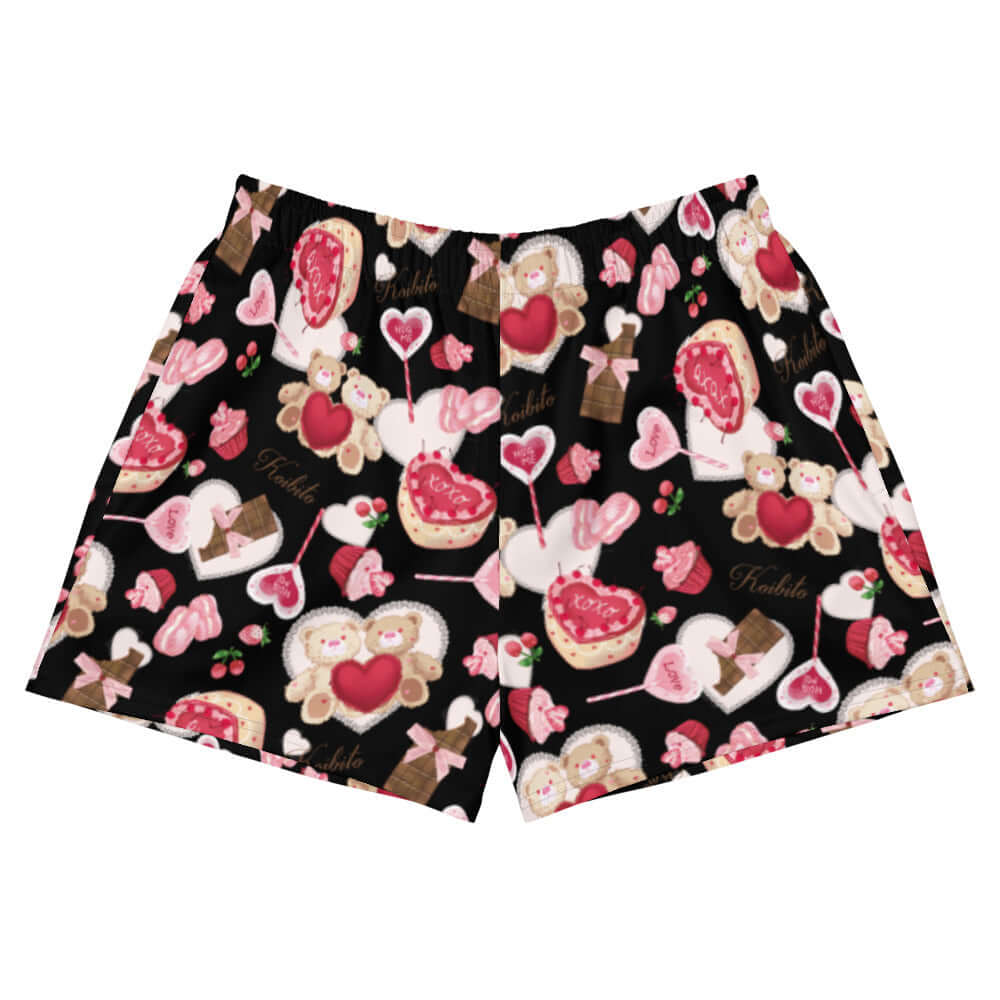 Sugar Sweetheart Athletic Short Shorts feature a playful design with sweet treats and fuzzy bears for ultimate comfort.