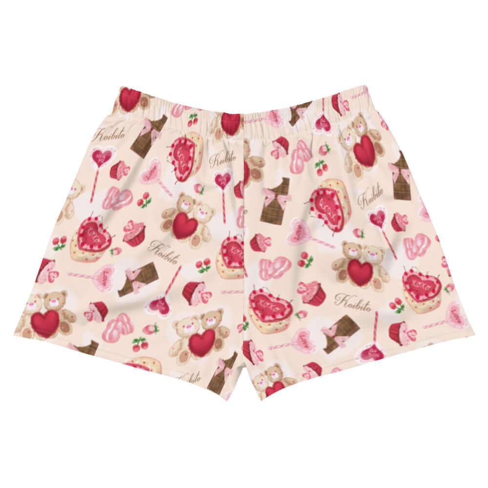 Sugar Sweetheart Athletic Short Shorts feature a playful print of sweets and bears, perfect for lounging or running.