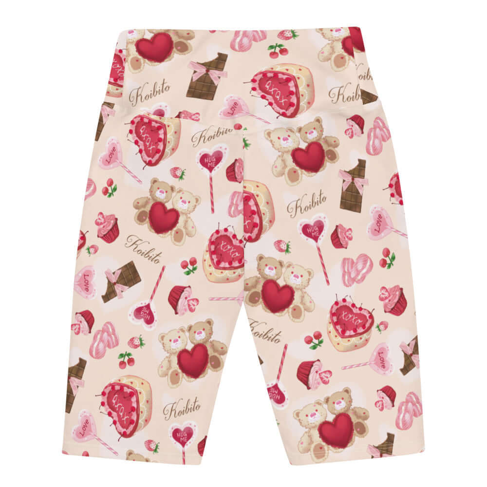 Sugar Sweetheart Biker Shorts feature a playful pattern of treats and bears, perfect for casual and active wear.